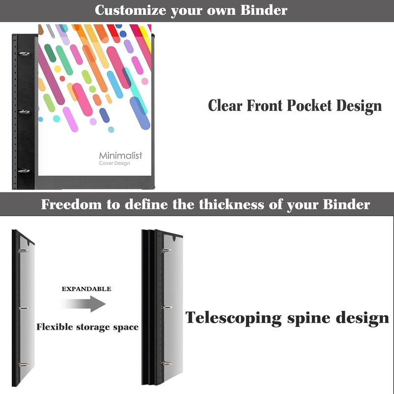 INFUN 1 Inch Telescoping Project Organizer Binder-2PCS,13 Pocket, Customizable Front Cover, 5 Colors Pocket Divider and Plastic Binder Pocket，225 Sheet Capacity-Black - Image 4